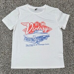 Shein Vintage Car Graphic Tee White Short Sleeve Top Classic Cars Small‎